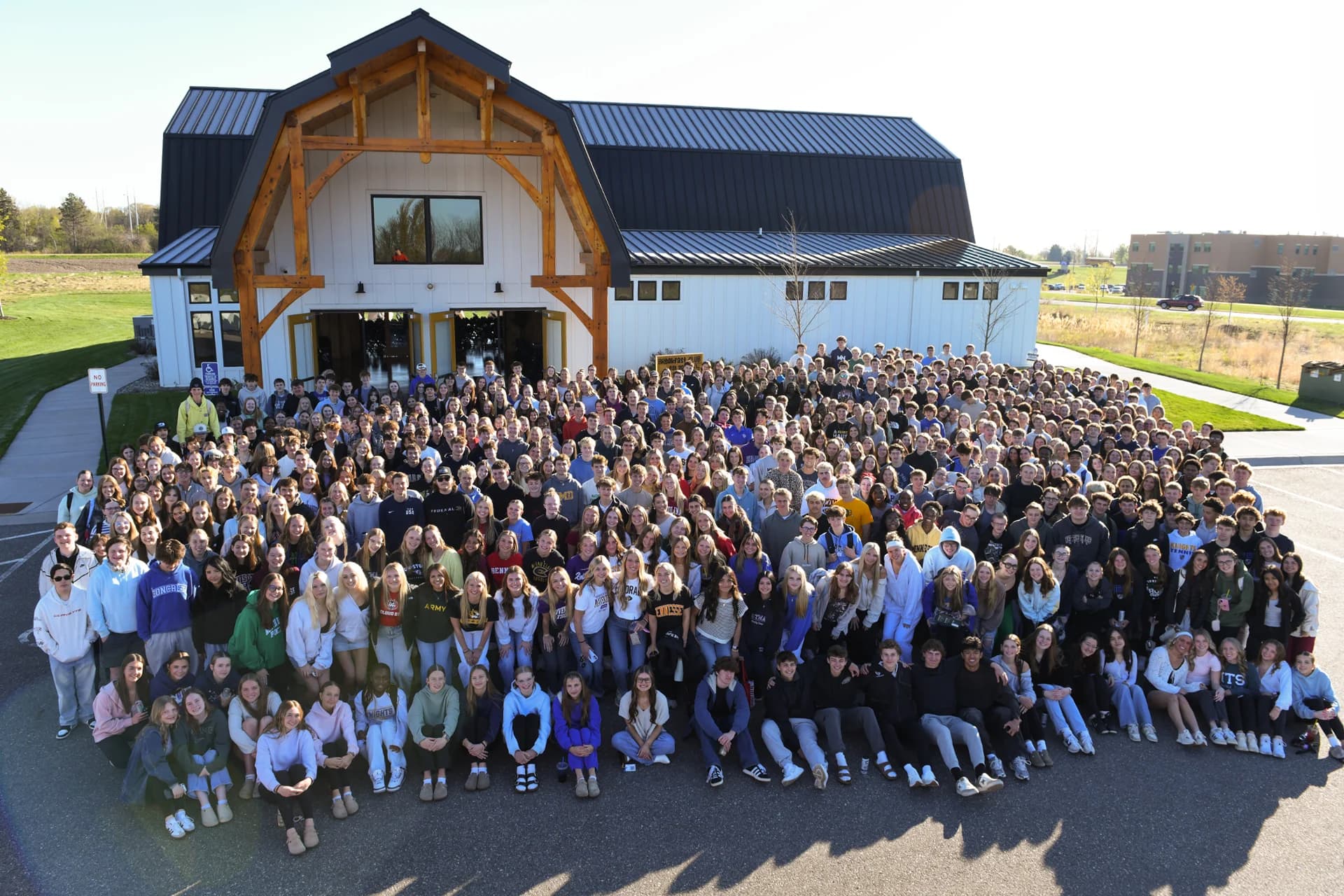 High school students gathered in the barn