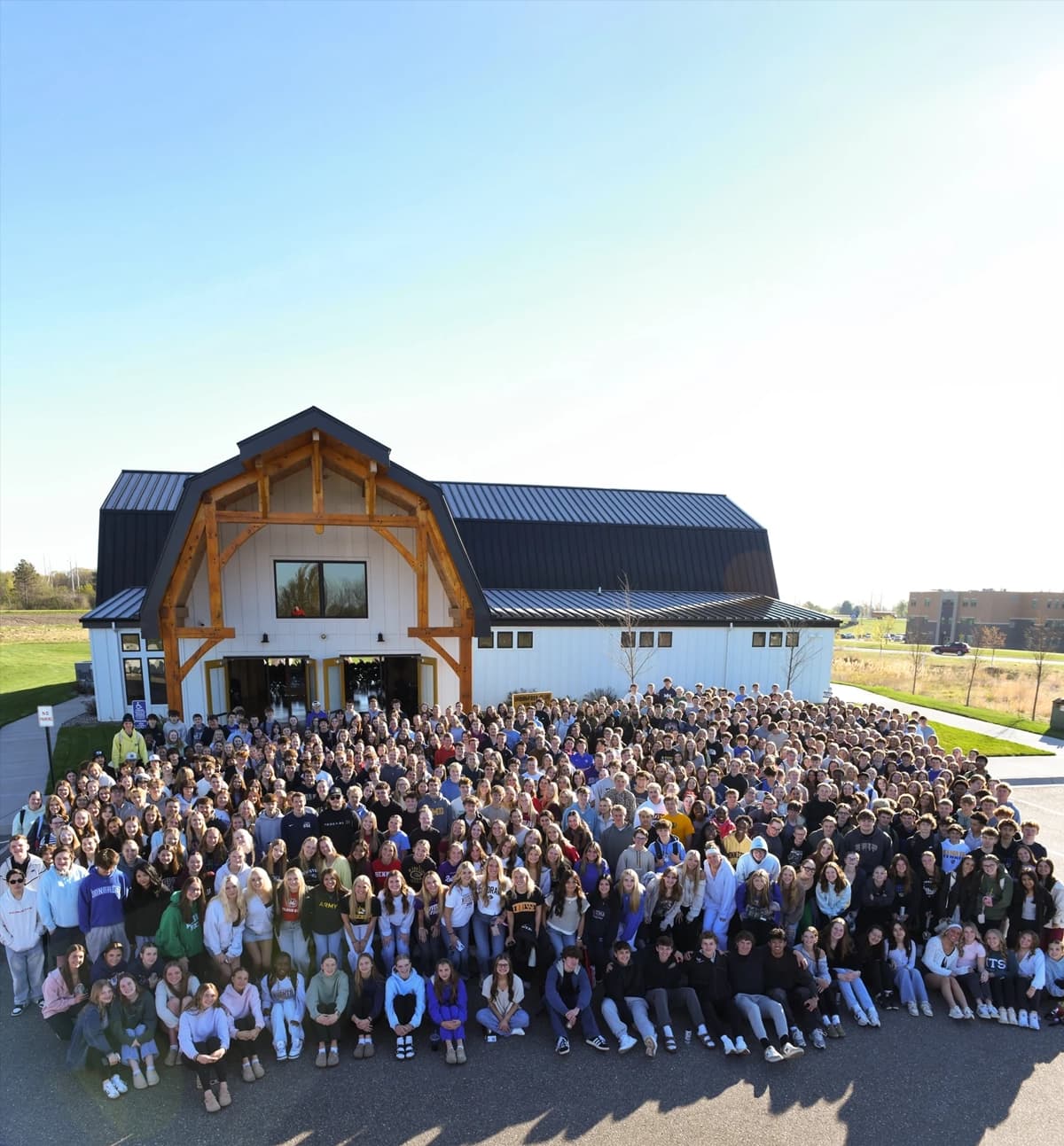 High school students gathered in the barn