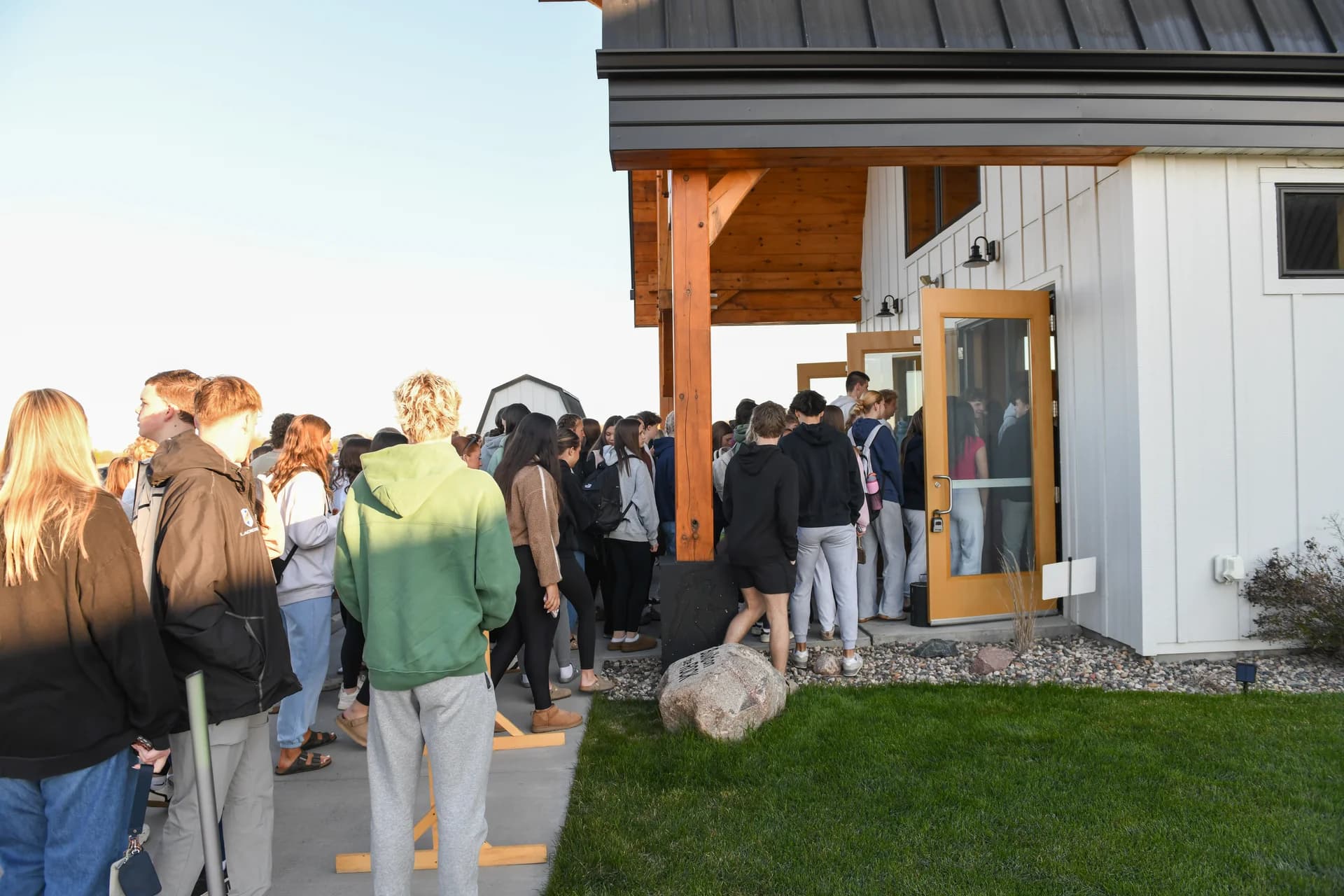 Students gathered inside the barn on a Breakfast Club morning